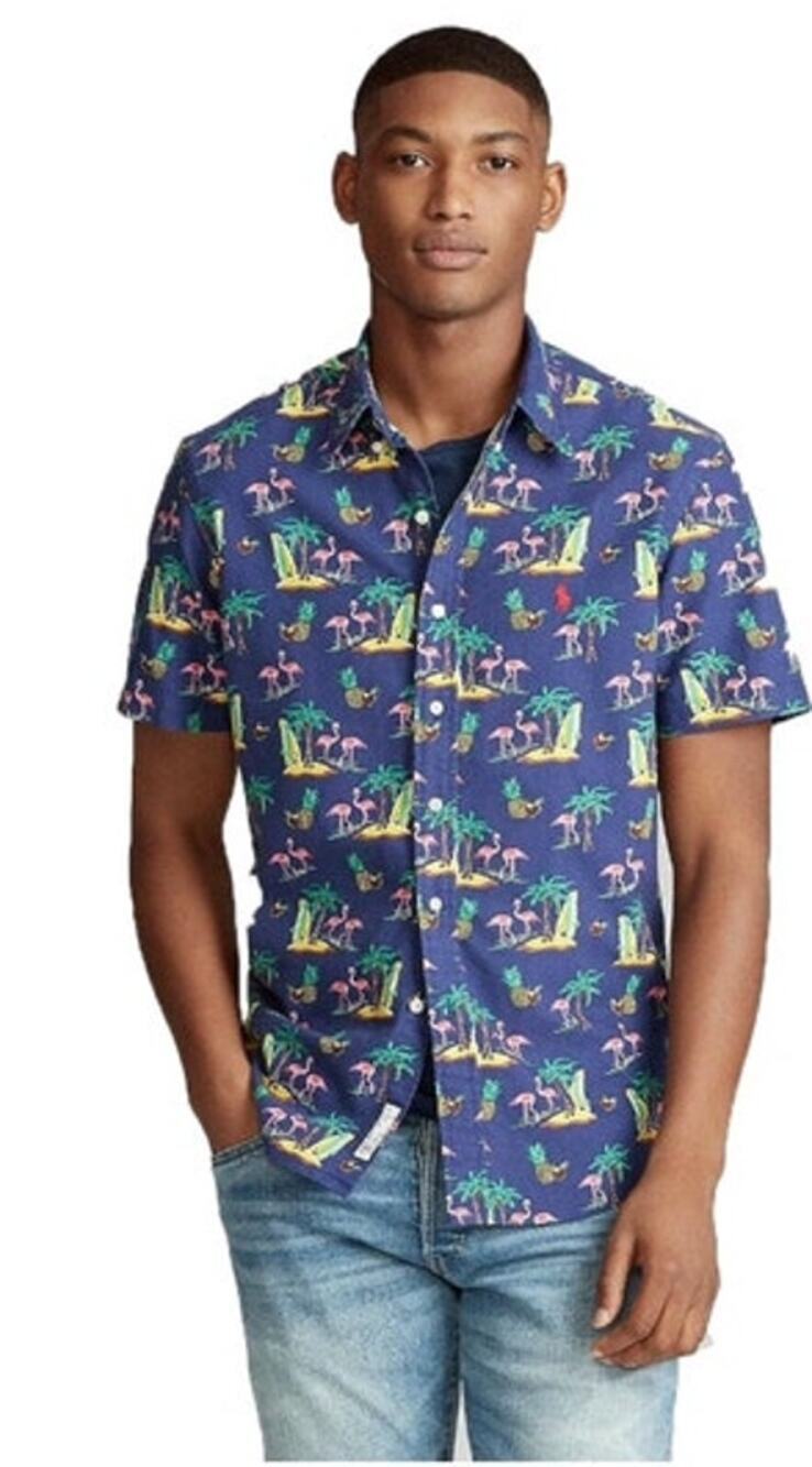NWOT Polo Ralph Lauren Men's Oxford Coconut Flamingo Short Sleeve Button Up